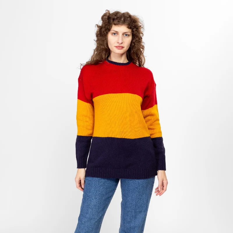 Large 80s Chunky Color Block Knit Sweater