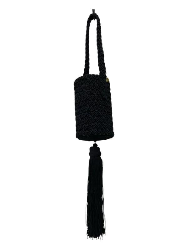 Rebecca De Ravenel Black Braided Tassel Cylinder Bag