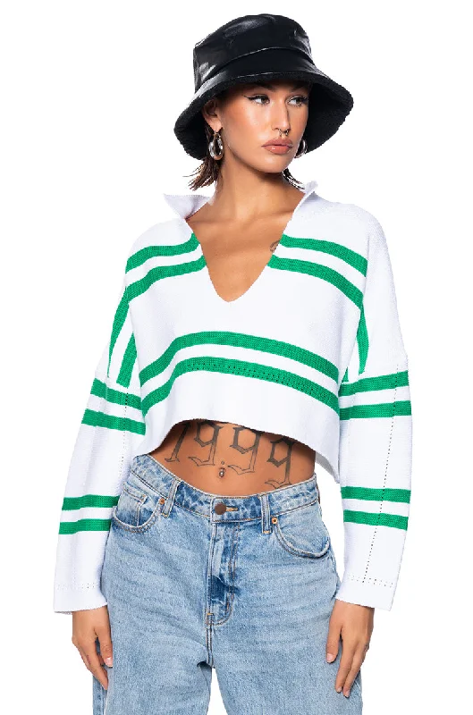 DEEP FEELINGS STRIPED DEEP V SWEATER