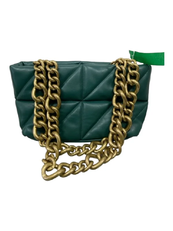 Zara Green & Gold Faux Leather Quilted Pillowed Chain shoulder bag Bag