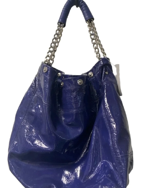 Furla Midnight blue Patent Leather Chain Strap Snap Closure Inside Pocket Bag