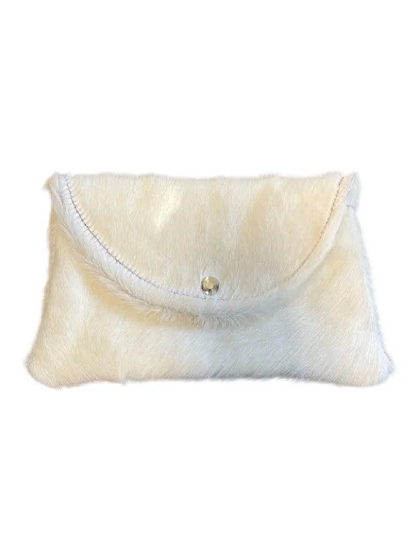 No Brand Ivory Fur Silver Buttons Clutch