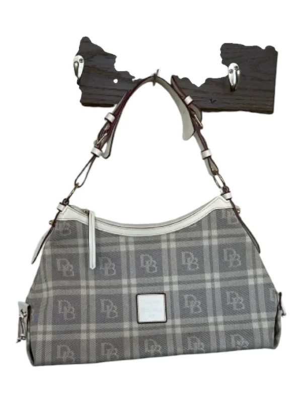 Dooney & Bourke White & Gray Canvas Leather Top Handle Plaid Bag