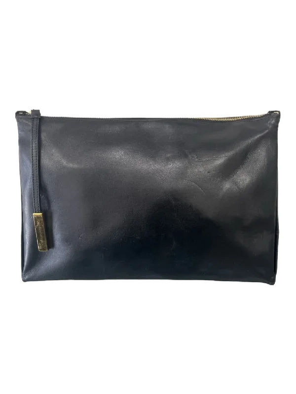 Stella McCartney Black Leather Gold hardware Top Zip Clutch Bag