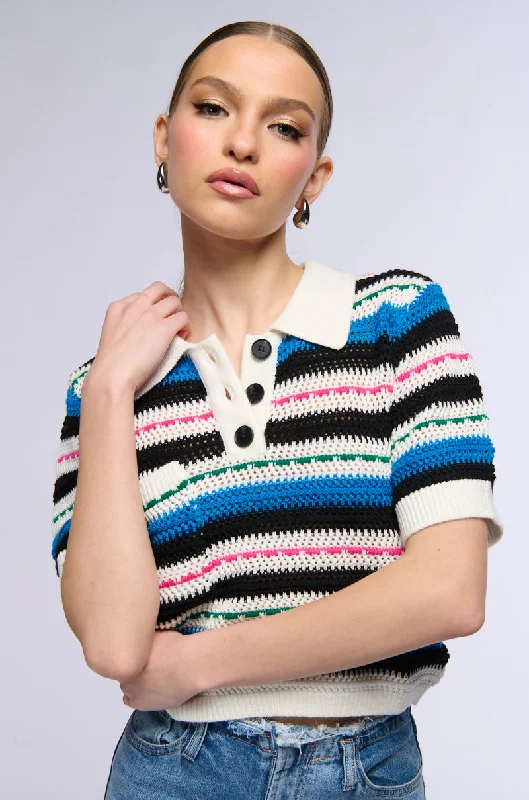 BEE STRIPE KNIT SHORT SLEEVE SWEATER