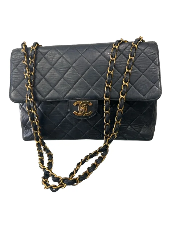 Chanel Black Lamb leather Quilted Flap Gold Hardware Turn Clasp Bag