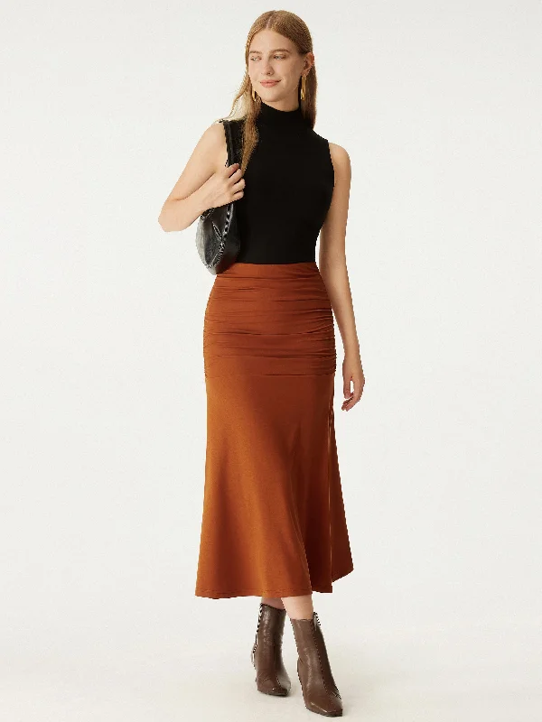 Tencel Ruched Flare Skirt