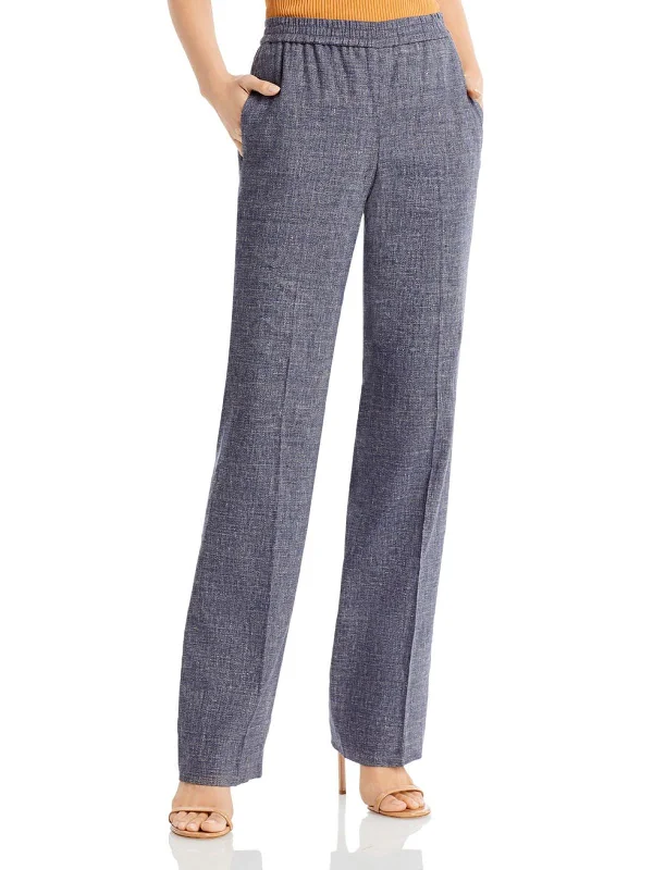 Womens Linen Blend Melange Straight Leg Pants