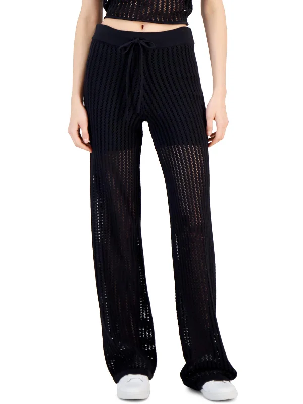 Womens Crochet Knit Straight Leg Pants