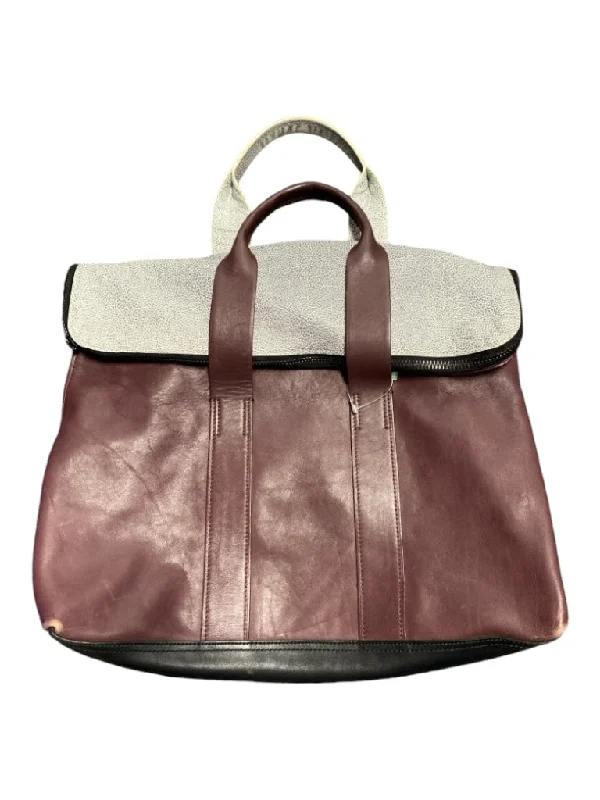 3.1 Phillip Lim Plum, Cream, Black Leather Top Zipper Top Handles Colorblock Bag