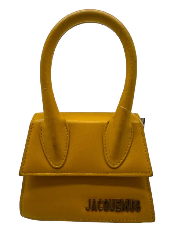 Jacquemus Yellow Leather One Handle Button Close Gold Logo Bag