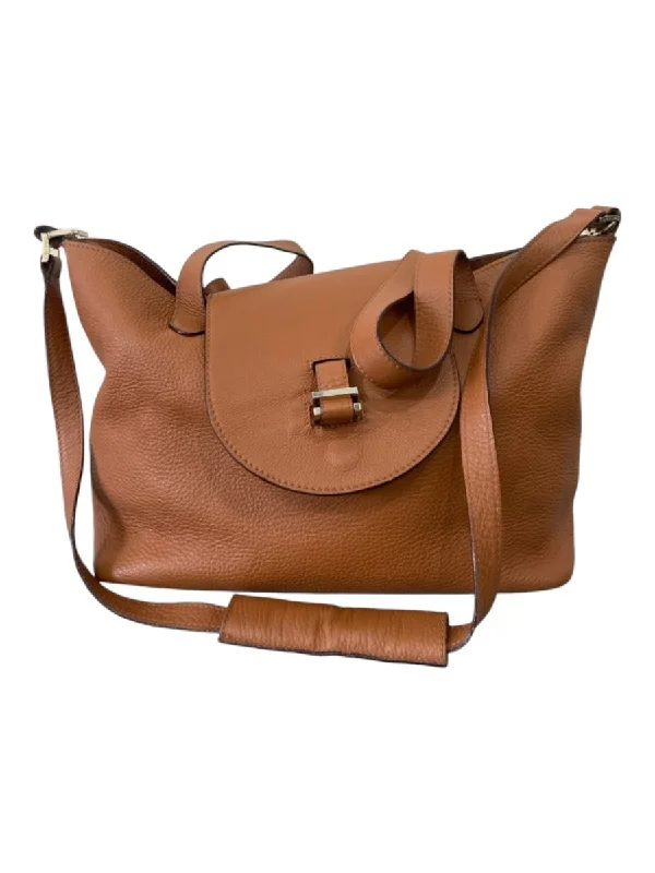 Meli Melo Brown Grained Leather Snap Closure Flap Satchel Bag