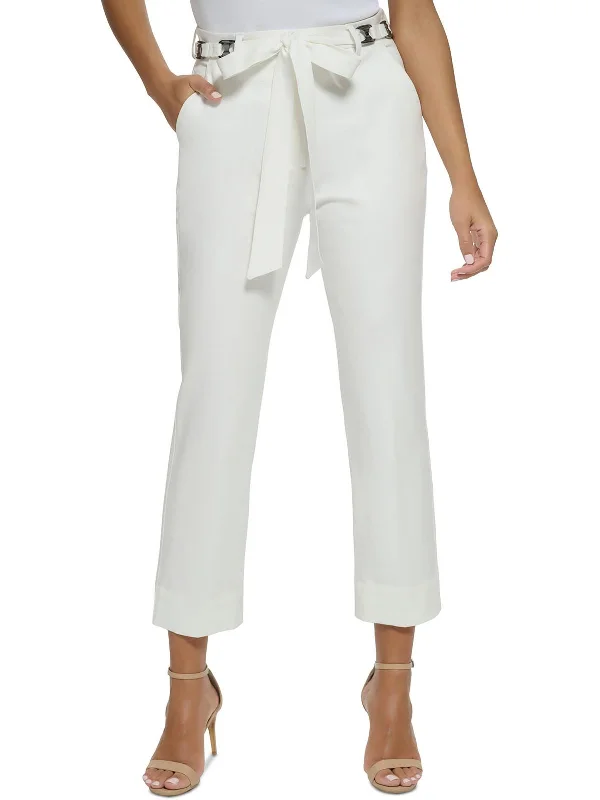 Womens Belted Cotton Cropped Pants