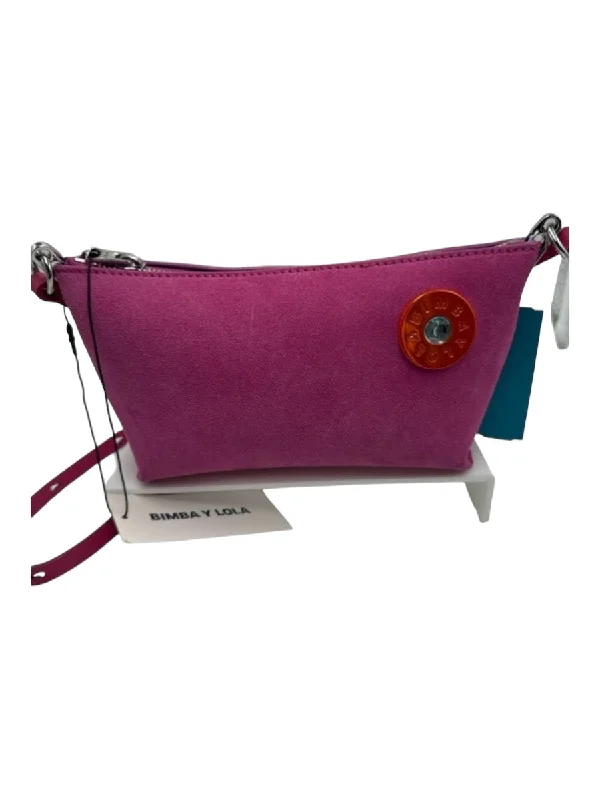 Bimba Y Lola Pink Cow Leather Suede Zip Close Jeweled Crossbody Bag