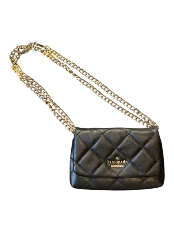 Kate Spade Black Leather Chain Strap Flap Logo Quilted Bag