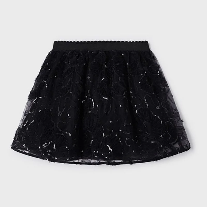 Black Tulle Applique Skirt