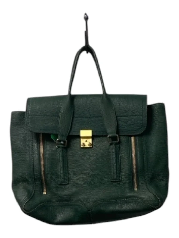 3.1 Phillip Lim Green Leather Pebbled Gold Hardware Flap 2 handles Bag