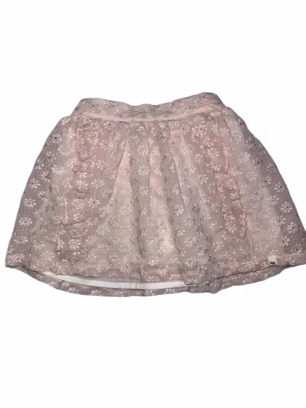 Embroidered Daisies Millie Skirt In Pale Pink