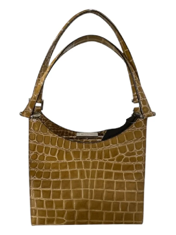 Moschino Caramel Leather Snakeskin Square Inside Pocket Top Handle Purse