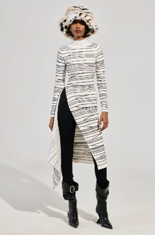 ISA HIGH LOW SEXY SLIT STRIPED SWEATER IN WHITE