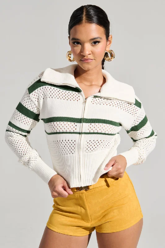 IVY LEAGUE STRIPED ZIP UP SWEATER