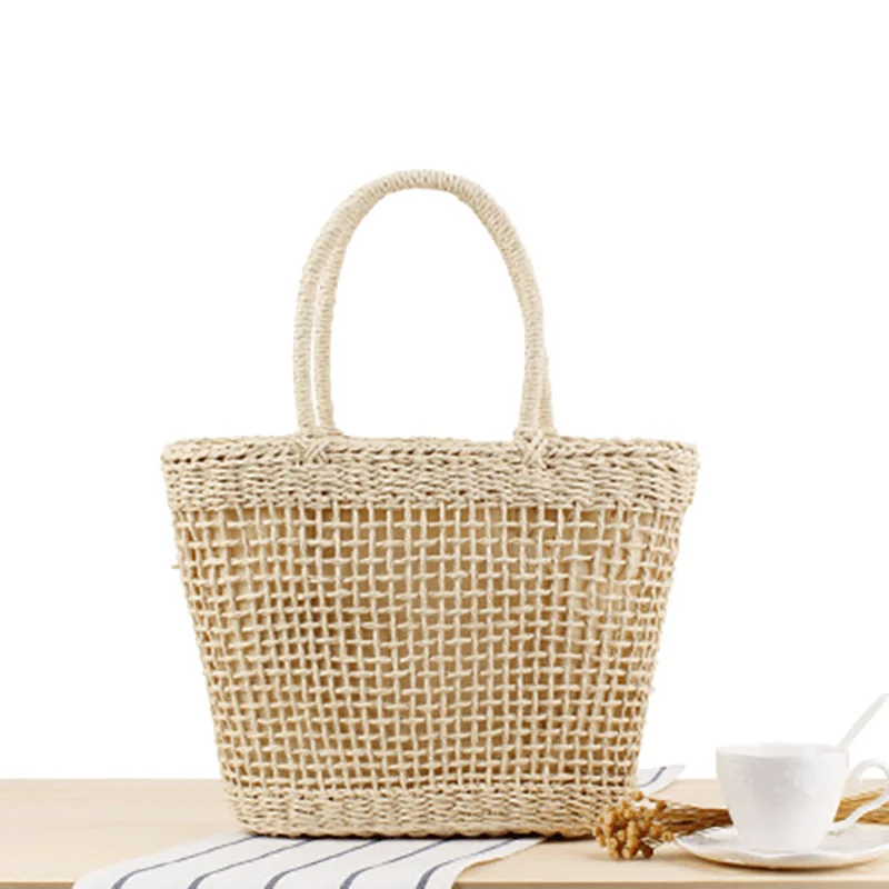 Women Portable Hollow Woven Handbag Travel Basket Tide Stylish Straw Bag