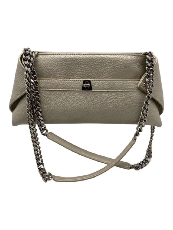 Akris Beige Pebbled Leather Shoulder Bag Chain Strap Magnetic Close Bag