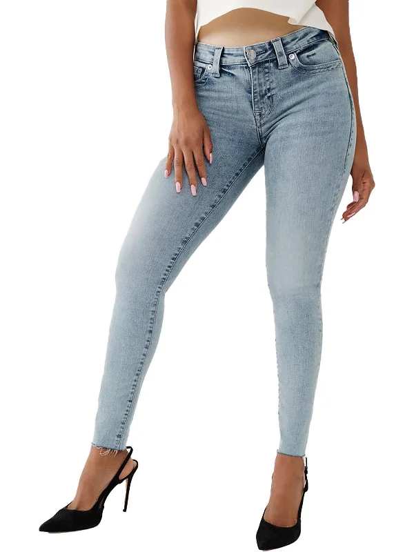 Womens Mid-Rise Raw Hem Skinny Jeans