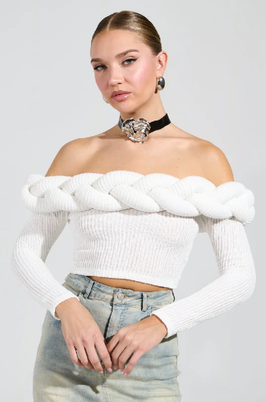 NOT ALONE OFF THE SHOULDER SWEATER IN IVORY