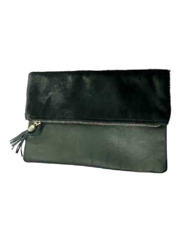 Adriano Goldschmied Black Leather Calfskin Detail Envelope Tassel Bag