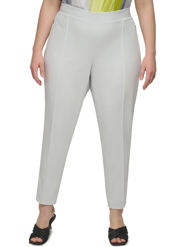 Plus Womens High Rise Stretch Straight Leg Pants